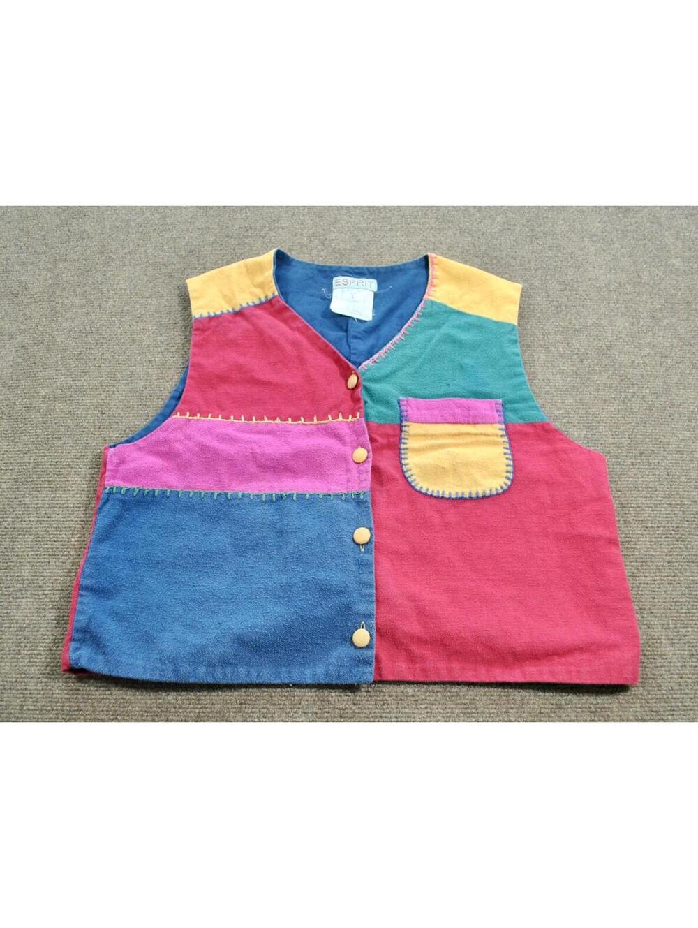 E Sprit Kids 90s Patch Work Colorful Button Outdoors 100% Cotton Vest Size Large